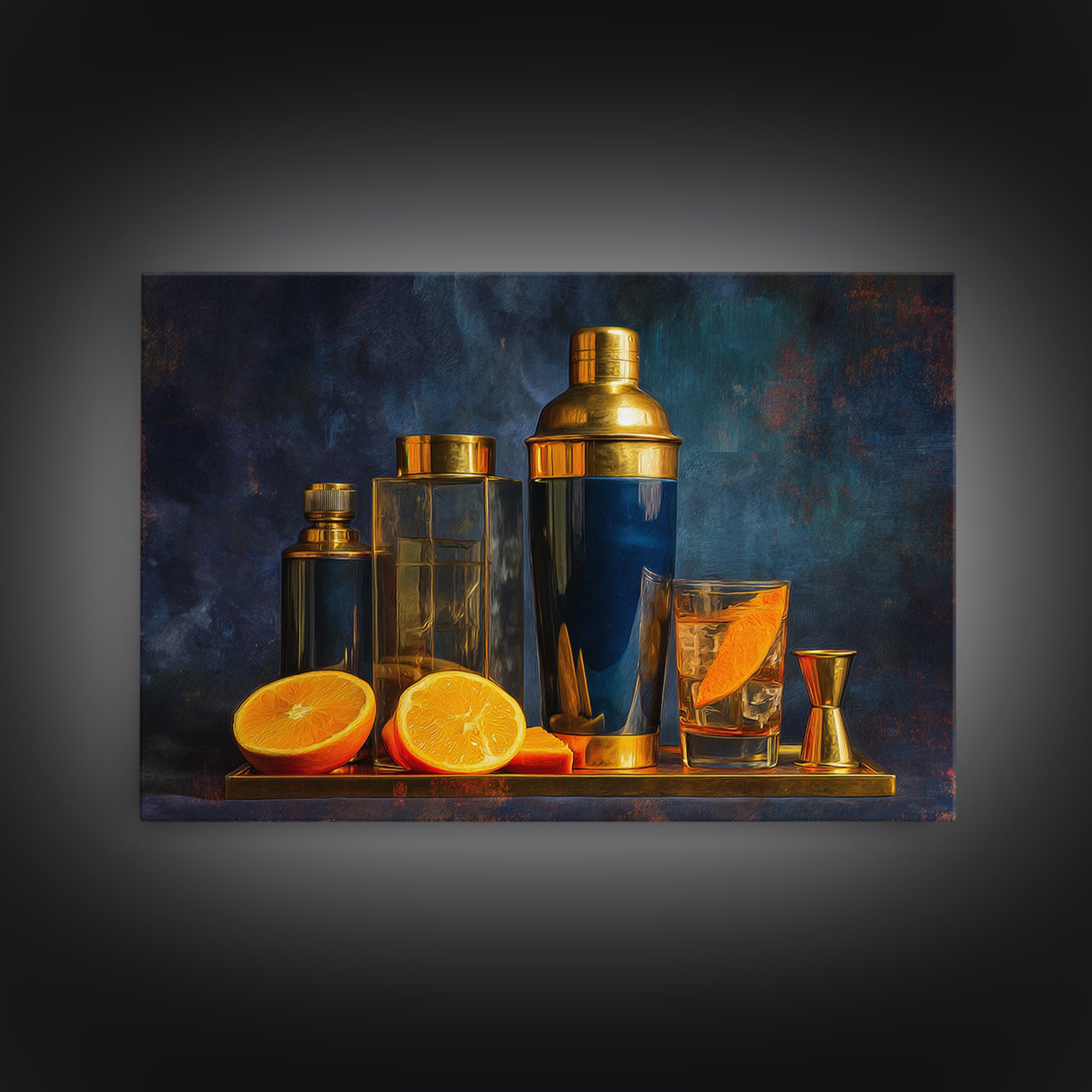 Speakeasy Key and Cocktail Shaker Composition Canvas Print, Bar Art, Minimalist Decor, Bar Decor, Fine Art, Digital Print, BAR-3x2-68