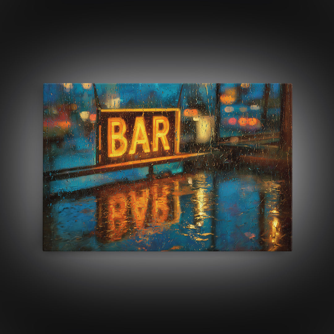 Neon Cocktail Sign Reflected Framed Canvas Print, Bar Art, Fine Art Print, Bar Decor, Fine Art, Metal Wall Art, BAR-3x2-81
