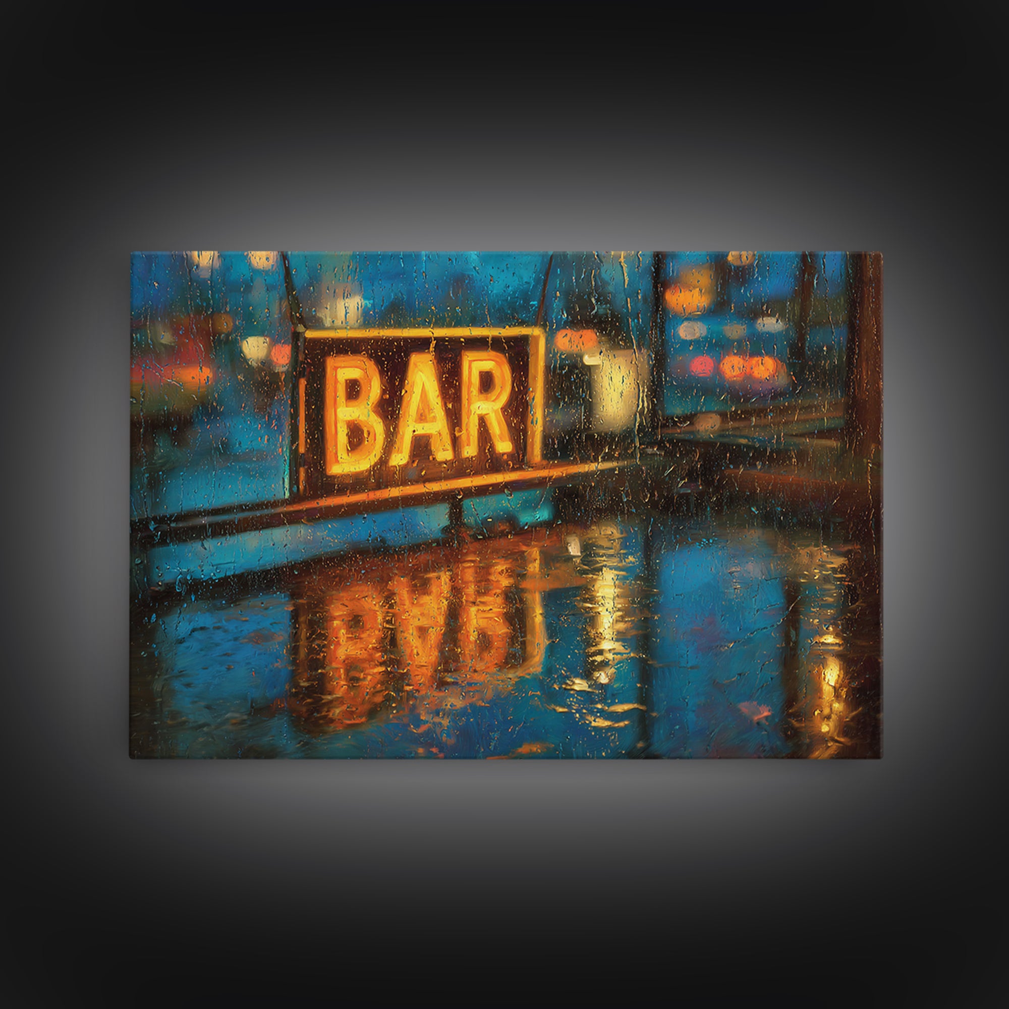 Neon Cocktail Sign Reflected Framed Canvas Print, Bar Art, Fine Art Print, Bar Decor, Fine Art, Metal Wall Art, BAR-3x2-81