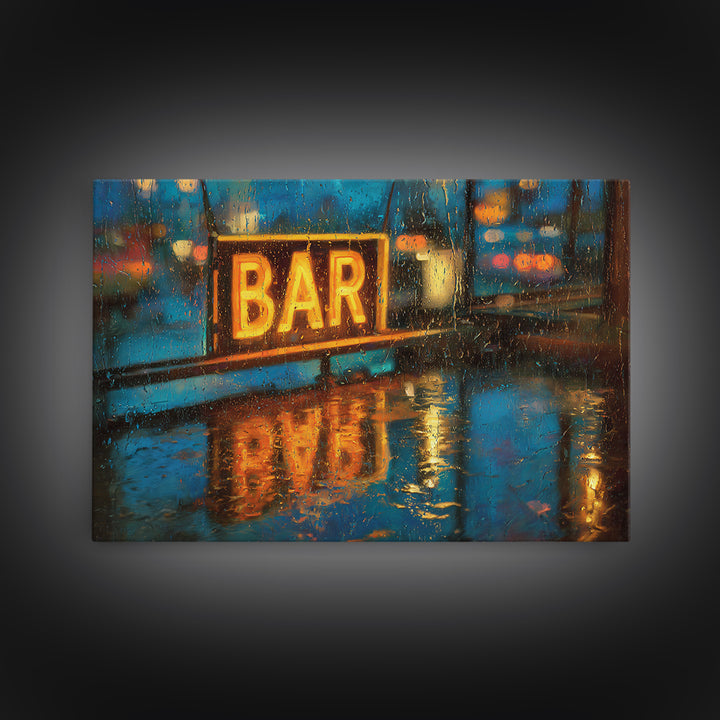 Neon Cocktail Sign Reflected Framed Canvas Print, Bar Art, Fine Art Print, Bar Decor, Fine Art, Metal Wall Art, BAR-3x2-81