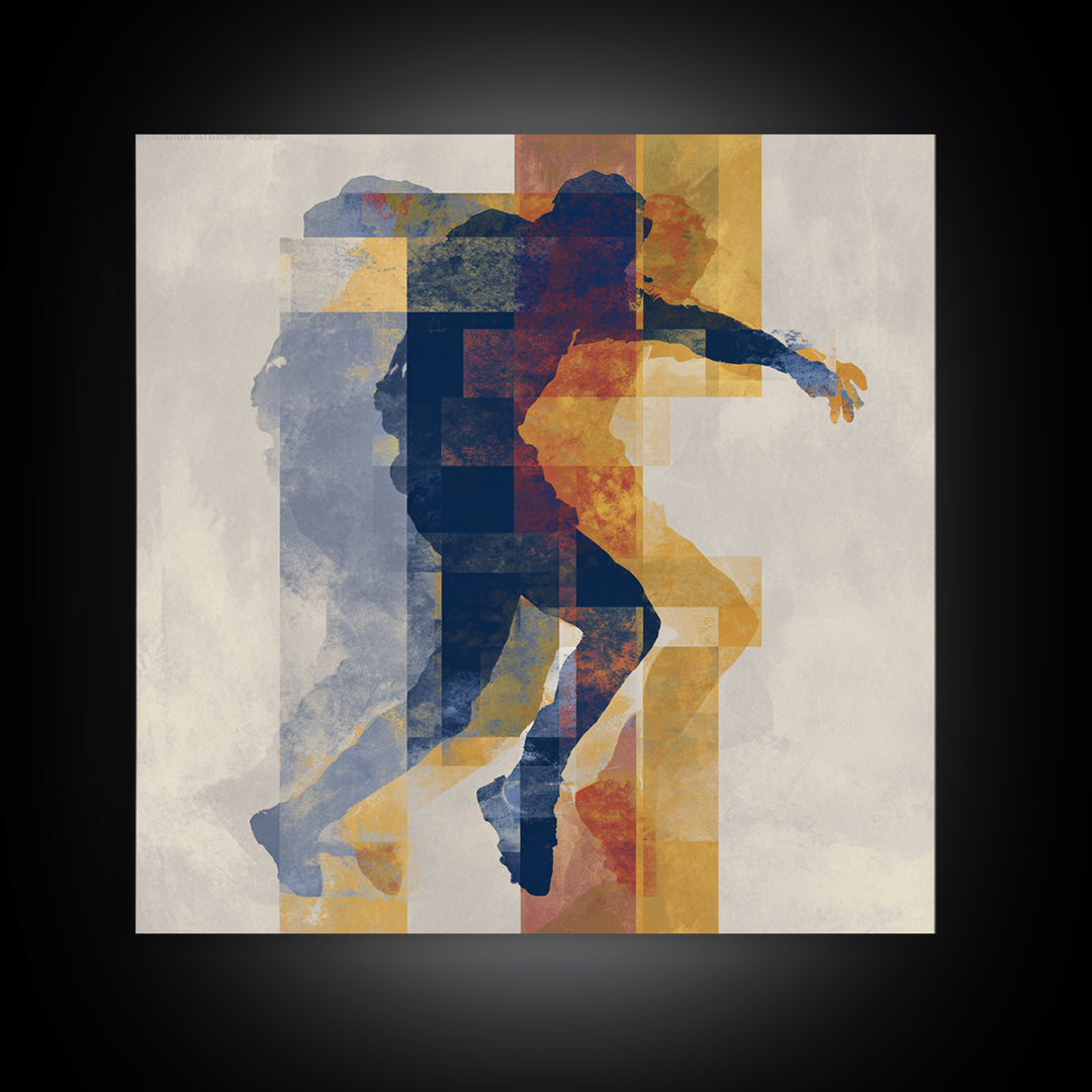 Large Monochrome Sports Action Figure Silhouette Framed Canvas Print, Basement Art, Bar Decor, Living Room Decor, Retreat, BAS-1x1-16