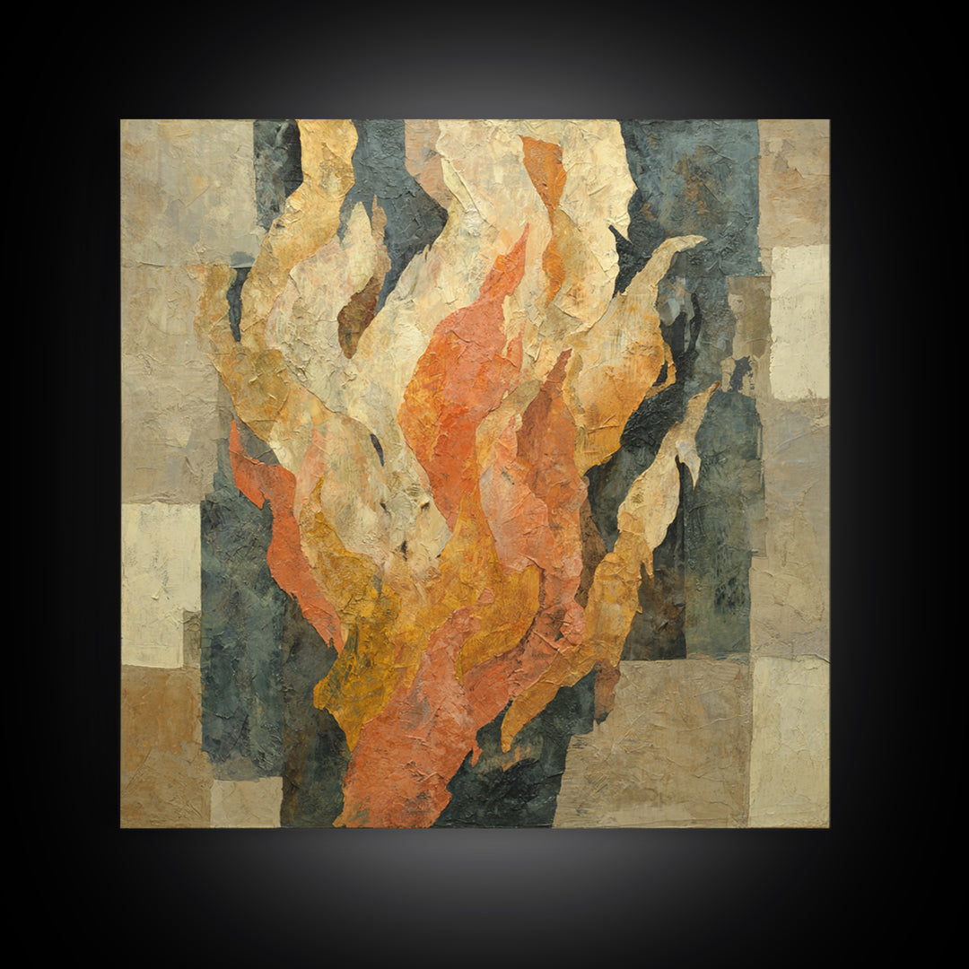 Moody Abstract Flames and Smoke Composition Framed Canvas Print, Basement Art, Rustic Wall Art, Living Room Decor, Abstract Art, BAS-1x1-24
