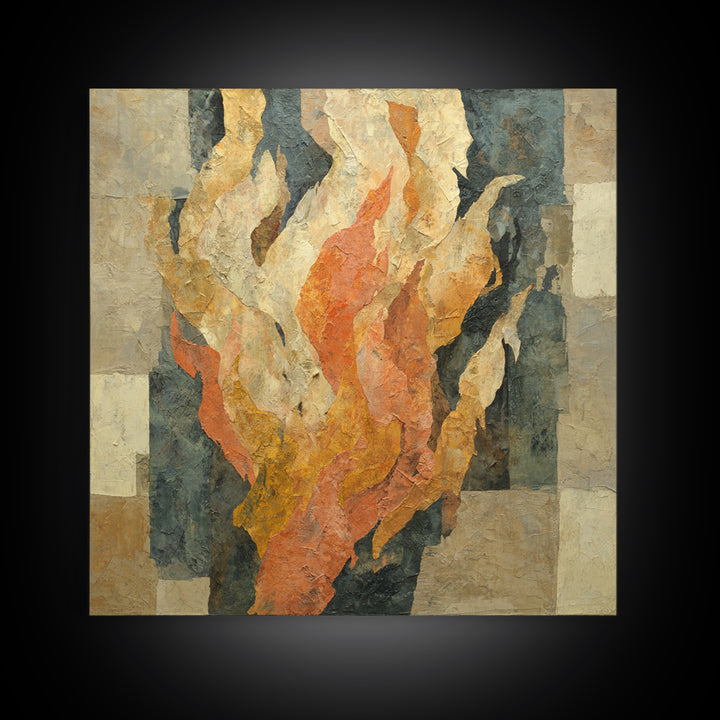Moody Abstract Flames and Smoke Composition Framed Canvas Print, Basement Art, Rustic Wall Art, Living Room Decor, Abstract Art, BAS-1x1-24