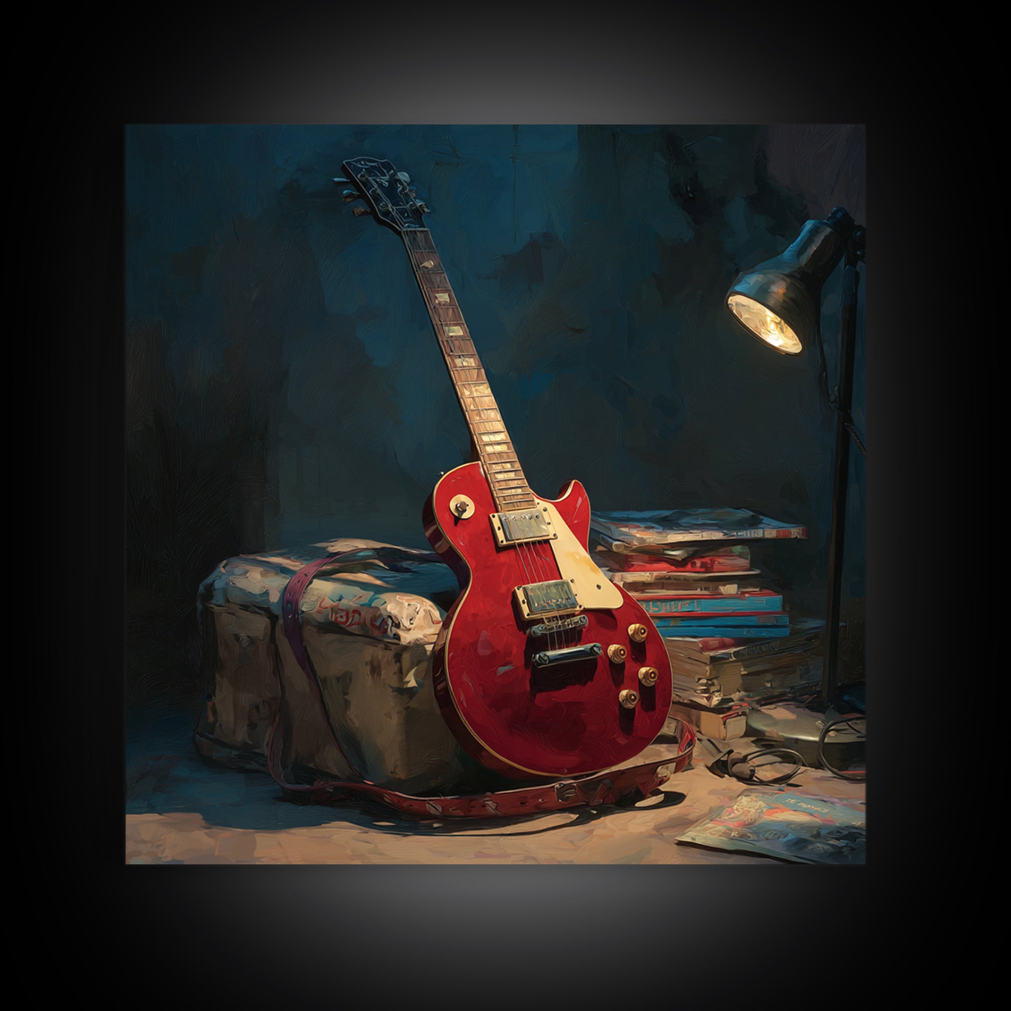 Classic Rock Guitar Still Life Framed Canvas Print, Basement Art, Fine Art Print, Living Room Decor, Fine Art, Retreat, BAS-1x1-29