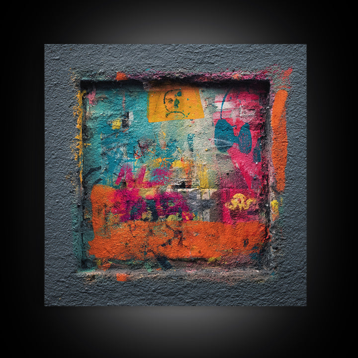 Urban Brick Graffiti Panel Framed Canvas Print, Basement Art, Custom Wall Art, Living Room Decor, Retreat, Baseball Decor, BAS-1x1-47