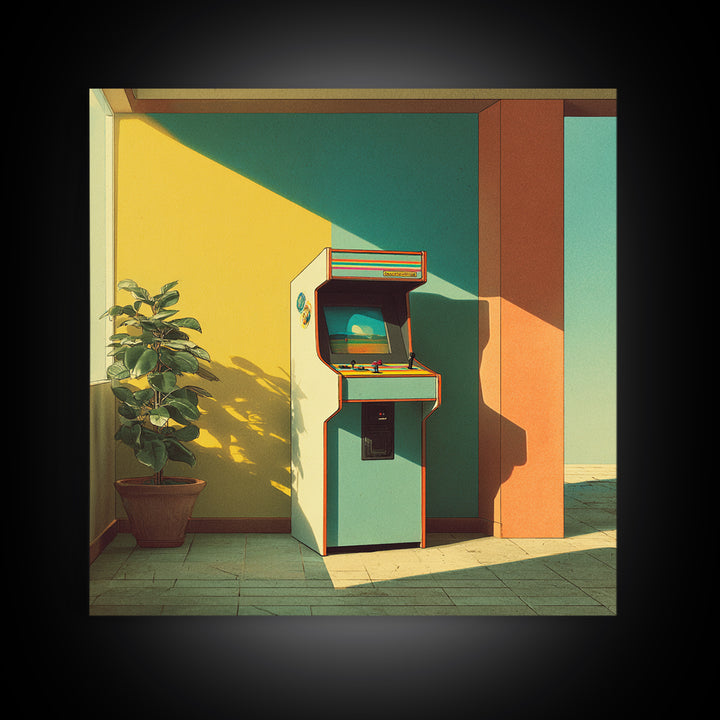 Retro Arcade Cabinet Graphic Framed Canvas Print, Basement Art, Art Print, Living Room Decor, Watercolor Art, Retreat, BAS-1x1-73