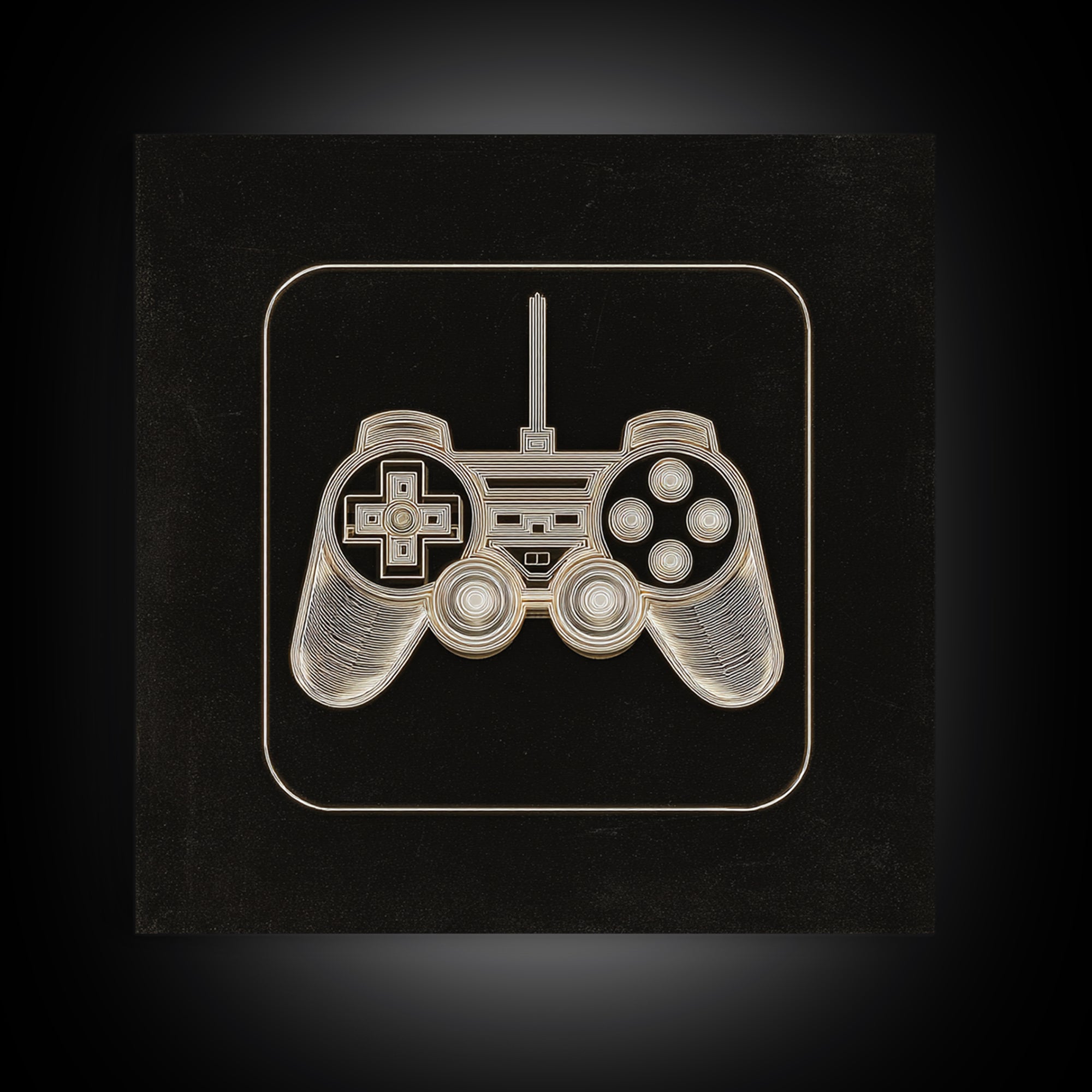 Neon Game Controller Icon on Black Background Framed Canvas Print, Basement Art, Luxury Decor, Living Room Decor, Oil Painting, BAS-1x1-93