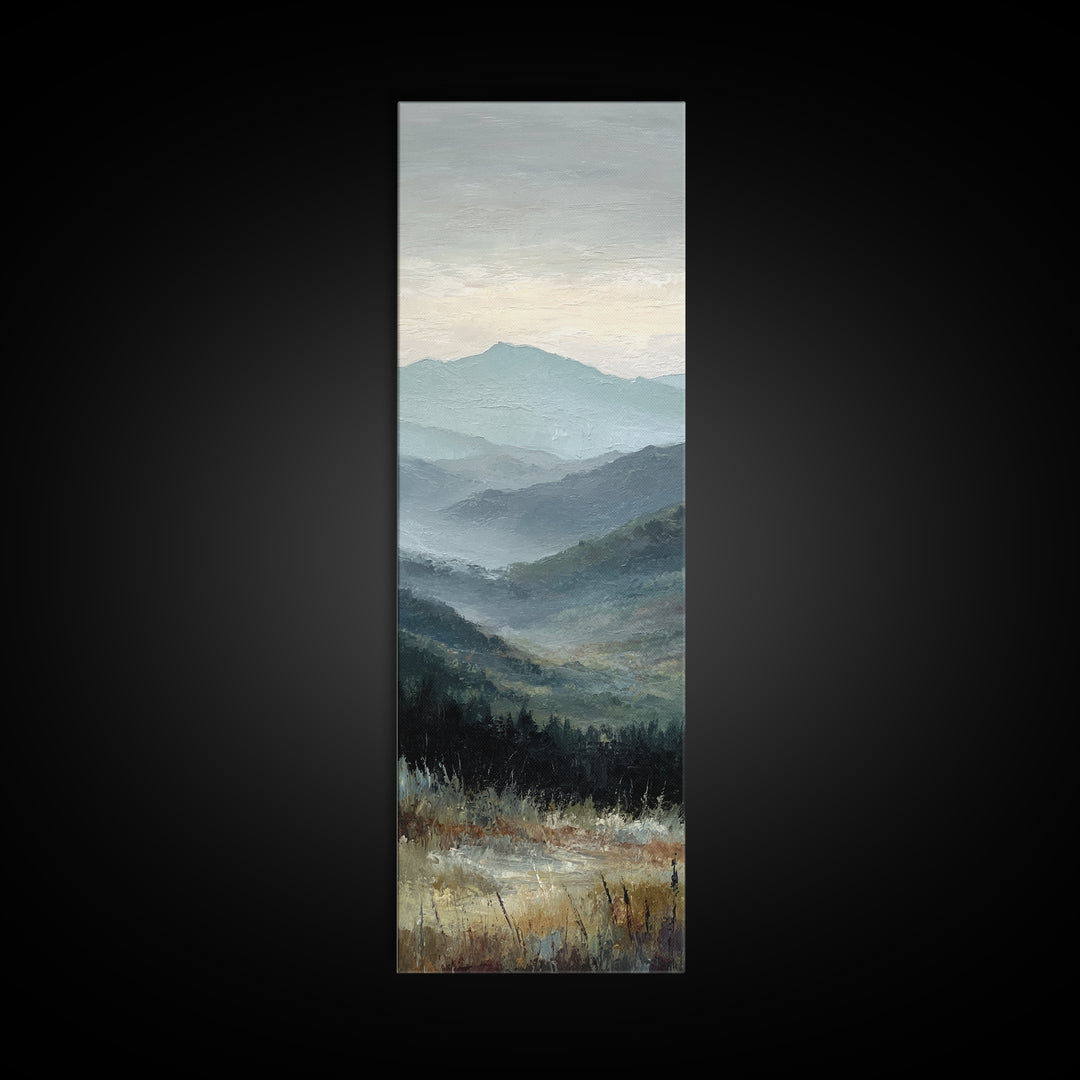 Moody Mountain Landscape for a Cozy Lounge Framed Canvas Print, Basement Art, Home Decor, Living Room Decor, Fine Art, Retreat, BAS-1x3-15