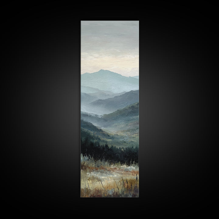 Moody Mountain Landscape for a Cozy Lounge Framed Canvas Print, Basement Art, Home Decor, Living Room Decor, Fine Art, Retreat, BAS-1x3-15