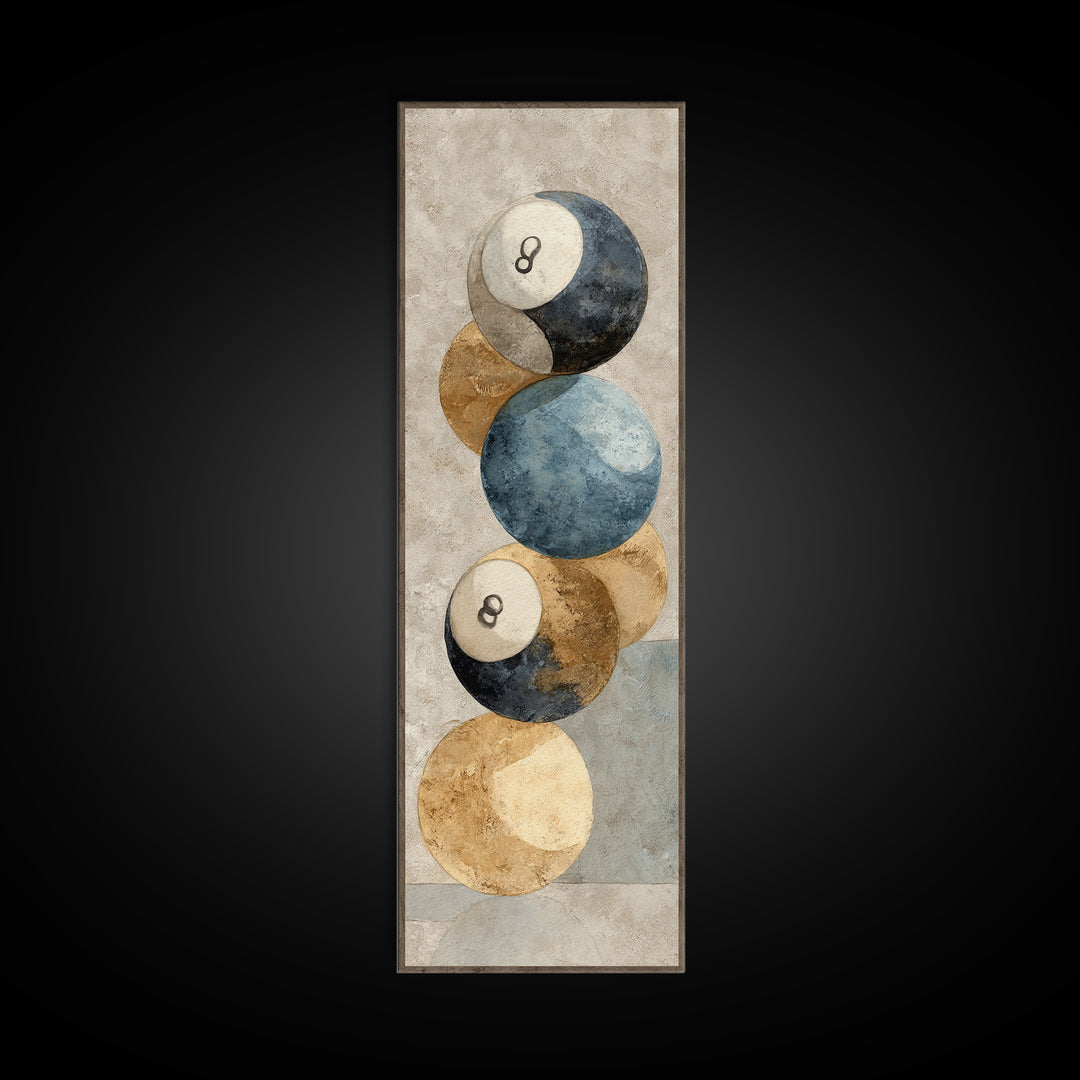Bold Billiards Eight Ball Composition Canvas Print, Basement Art, Canvas, Living Room Decor, Fine Art, Retreat, Bar Art, BAS-1x3-40