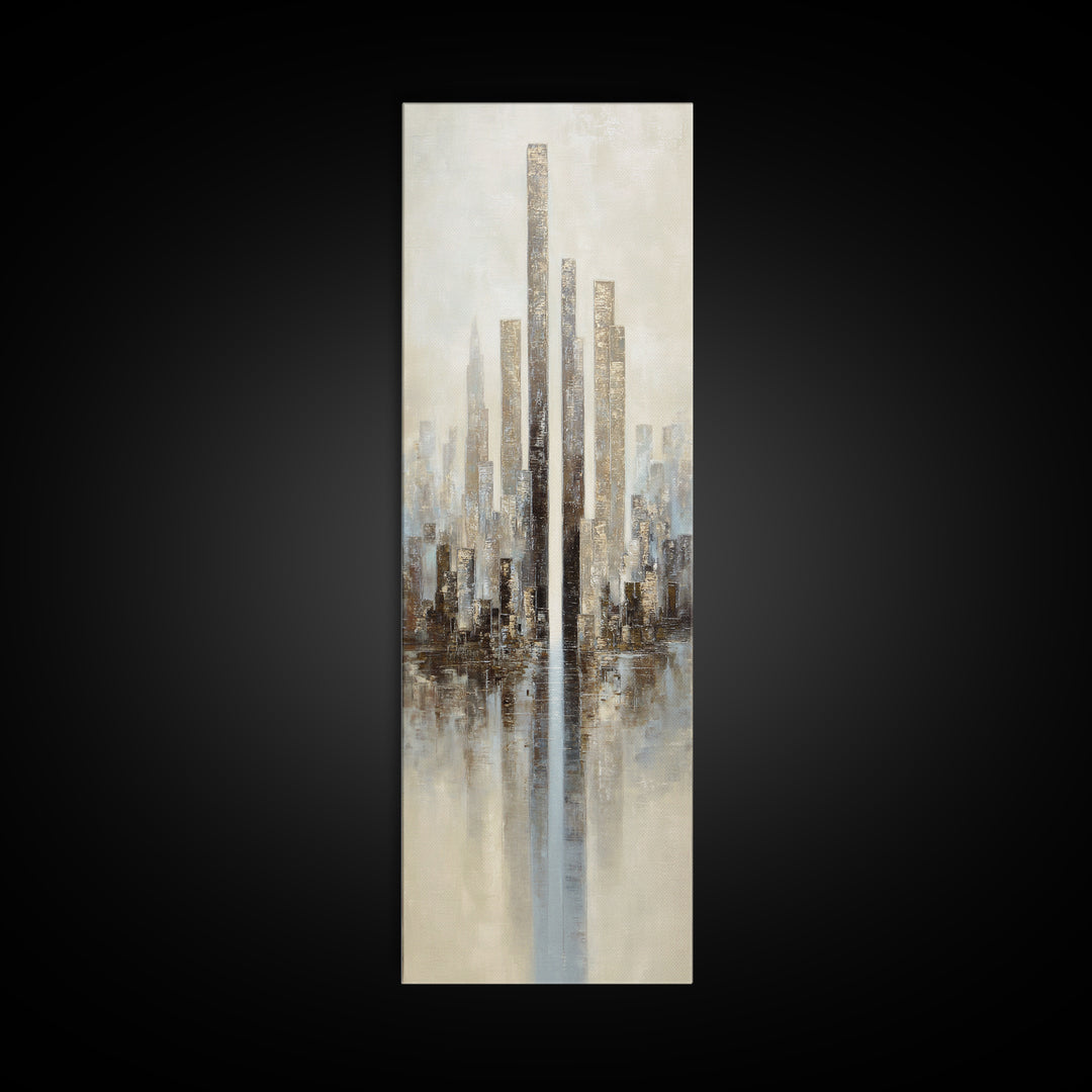 Dark Abstract City Skyline Canvas Print, Basement Art, Classroom Decor, Living Room Decor, Abstract Art, Retreat, BAS-1x3-43