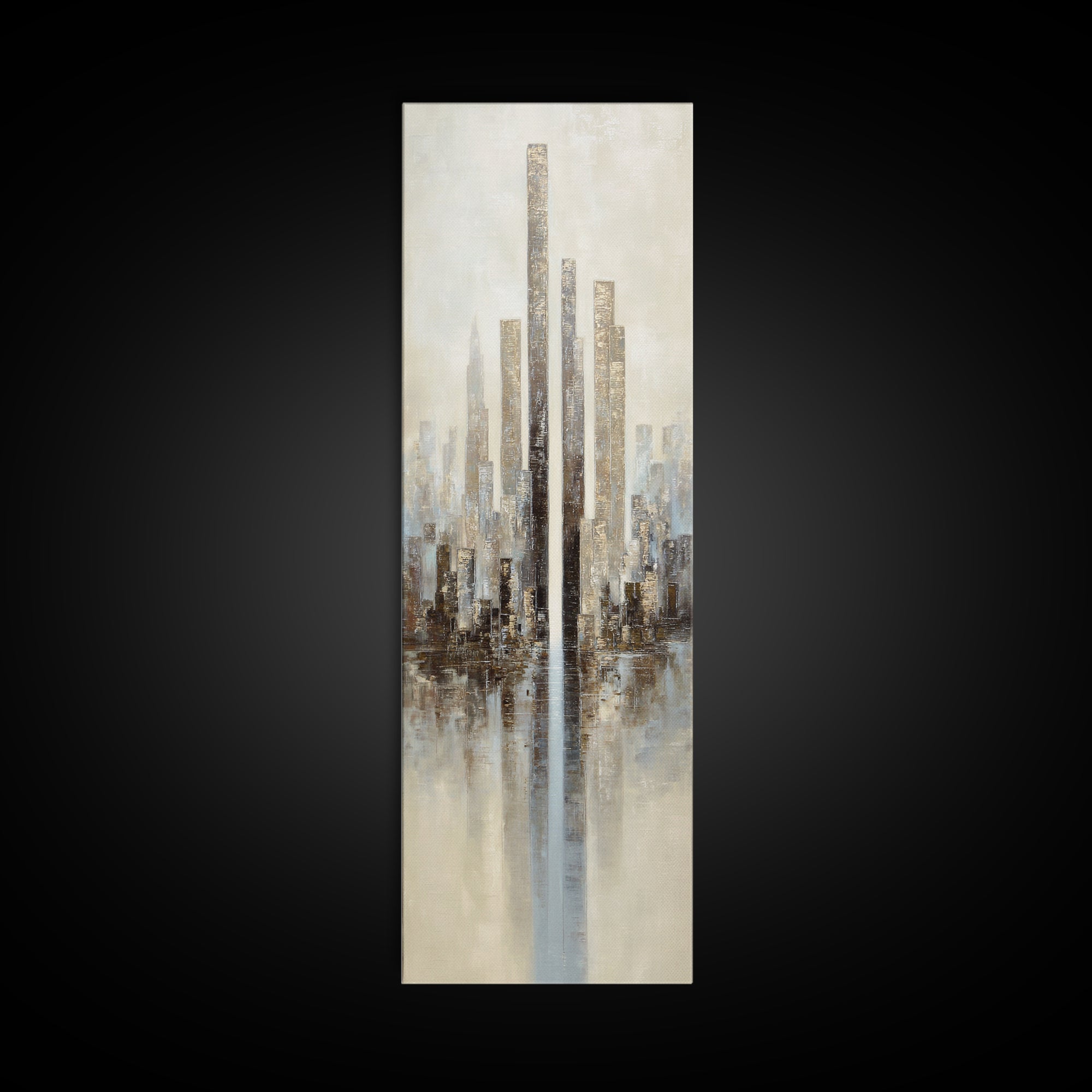 Dark Abstract City Skyline Canvas Print, Basement Art, Classroom Decor, Living Room Decor, Abstract Art, Retreat, BAS-1x3-43