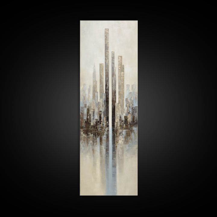 Dark Abstract City Skyline Canvas Print, Basement Art, Classroom Decor, Living Room Decor, Abstract Art, Retreat, BAS-1x3-43