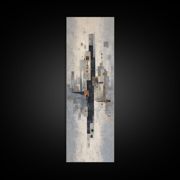 Dark Abstract City Skyline Canvas Print, Basement Art, Bar Wall Art, Living Room Decor, Abstract Art, Retreat, Neutral Decor, BAS-1x3-67