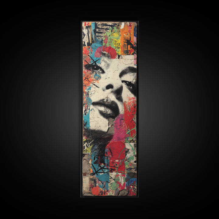 Urban Brick Graffiti Panel Framed Canvas Print, Basement Art, Digital Art Download, Living Room Decor, Fine Art, Retreat, BAS-1x3-83