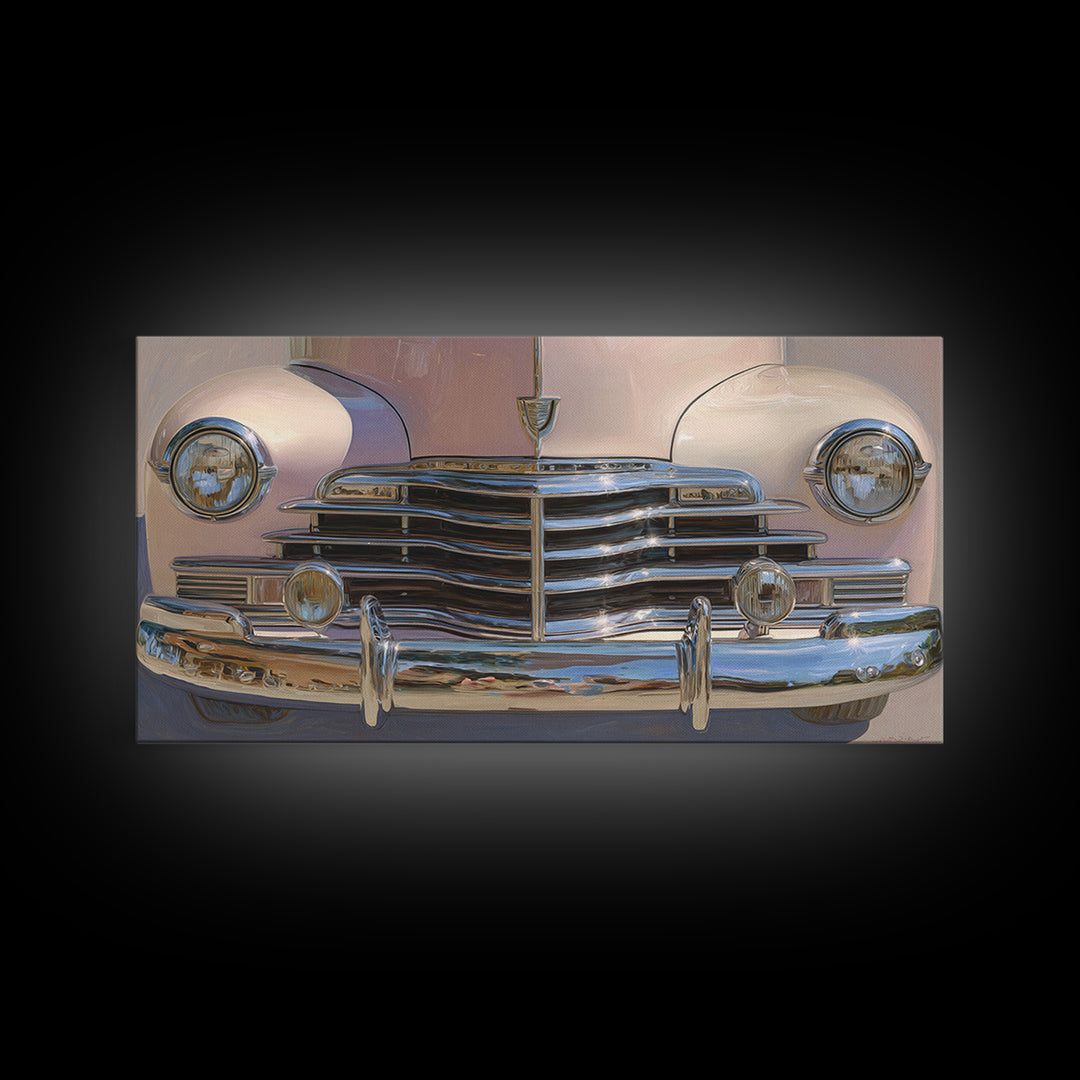 Classic Car Front Grill Closeup Framed Canvas Print, Basement Art, Statement Artwork, Living Room Decor, Fine Art, Retreat, BAS-2x1-18
