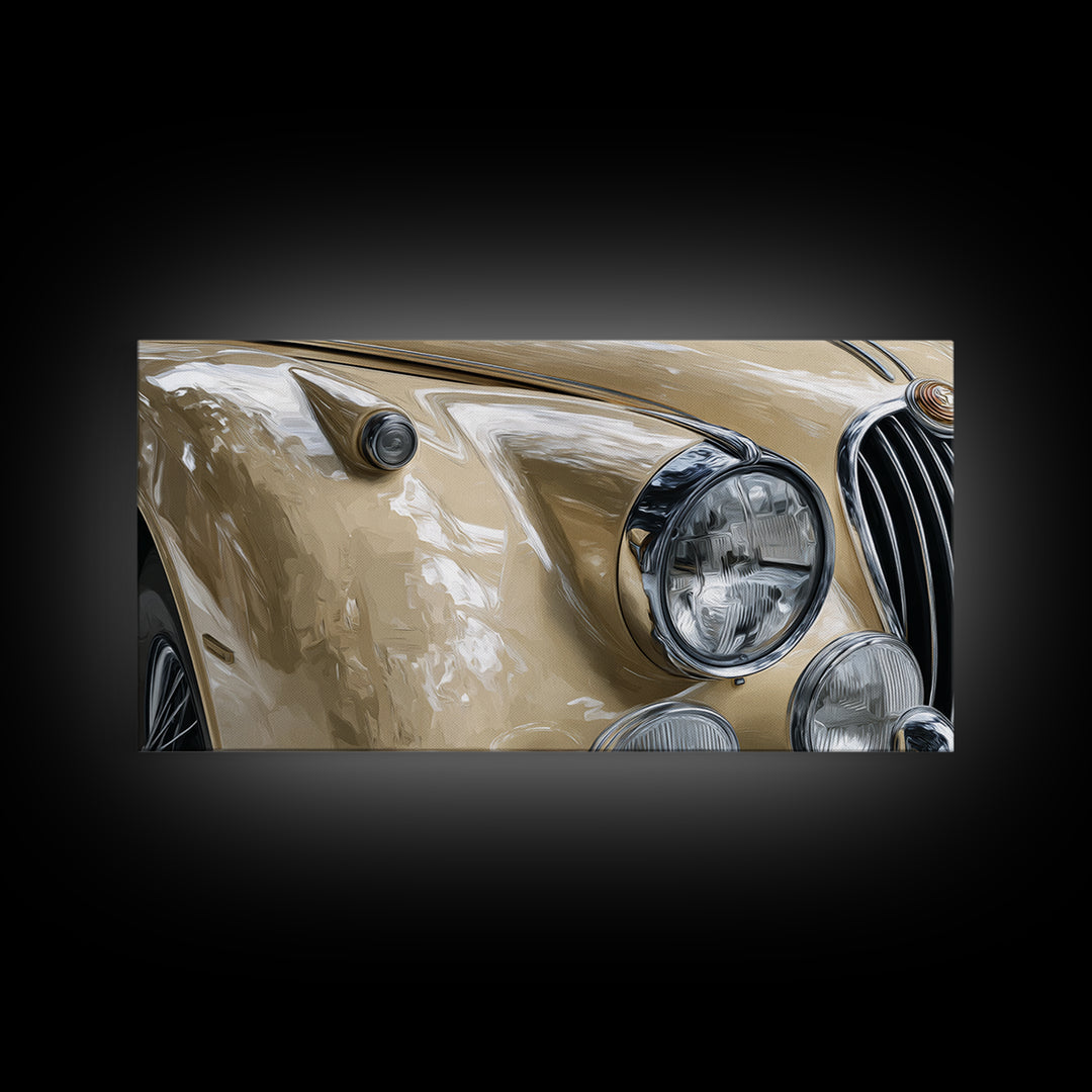 Classic Car Front Grill Closeup Canvas Print, Basement Art, Textured Painting, Living Room Decor, Watercolor Art, Retreat, BAS-2x1-66
