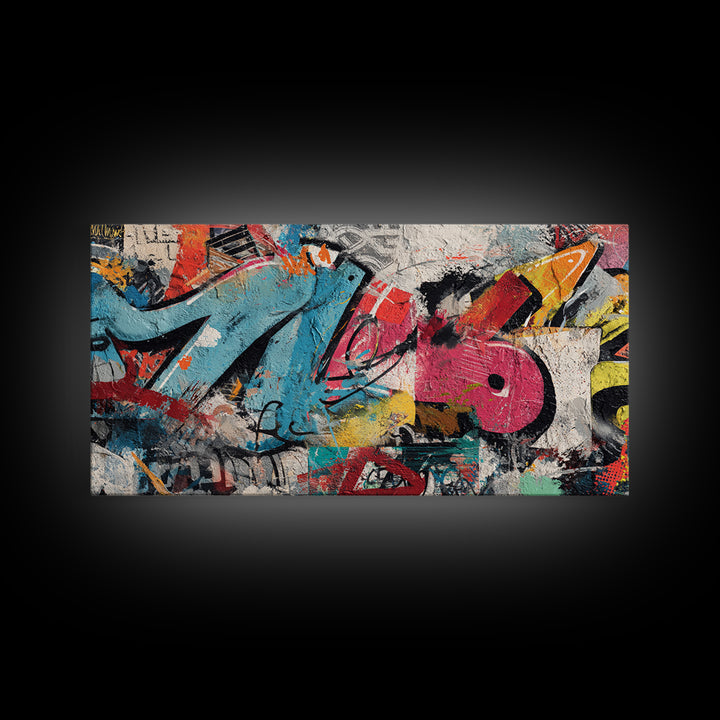 Urban Brick Graffiti Panel Framed Canvas Print, Basement Art, Game Room Decor, Living Room Decor, Fine Art, Retreat, BAS-2x1-67