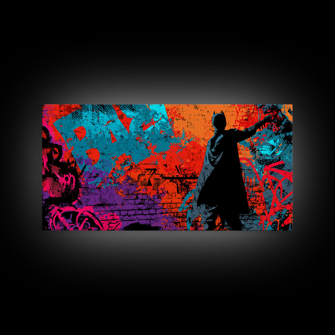 Comic Book Hero Silhouette Framed Canvas Print, Basement Art, Rustic Decor, Living Room Decor, Fine Art, Retreat, Luxury Decor, BAS-2x1-79