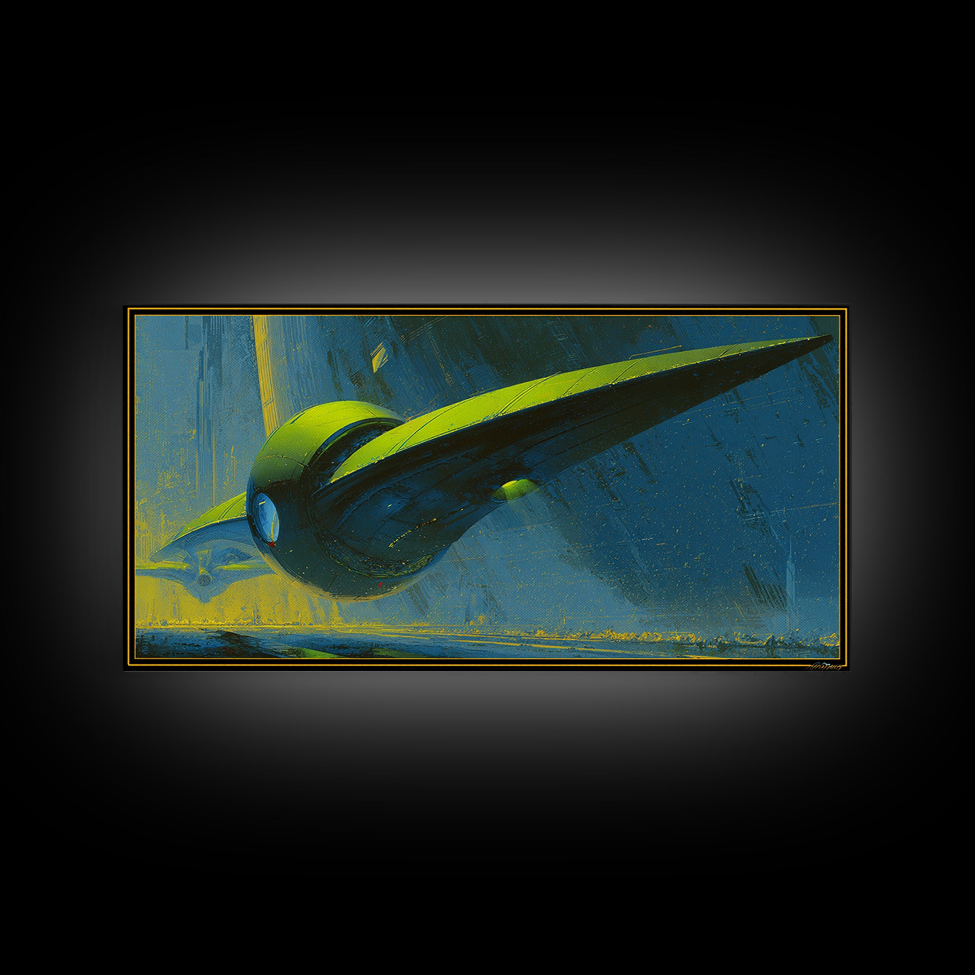 Retro Sci Fi Spaceship Poster for Entertainment Framed Canvas Print, Basement Art, Modern Wall Art, Living Room Decor, Retreat, BAS-2x1-85