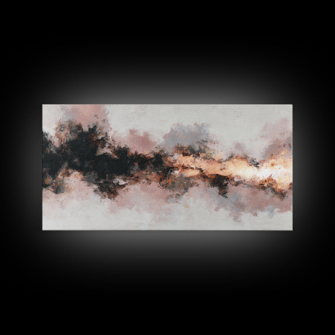 Moody Abstract Flames and Smoke Composition Framed Canvas Print, Basement Art, Trendy Wall Art, Living Room Decor, Abstract Art, BAS-2x1-92