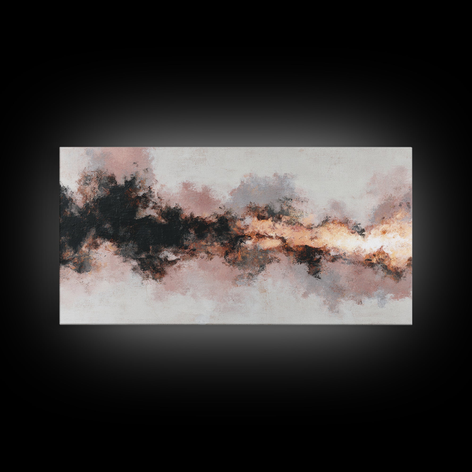 Moody Abstract Flames and Smoke Composition Framed Canvas Print, Basement Art, Trendy Wall Art, Living Room Decor, Abstract Art, BAS-2x1-92