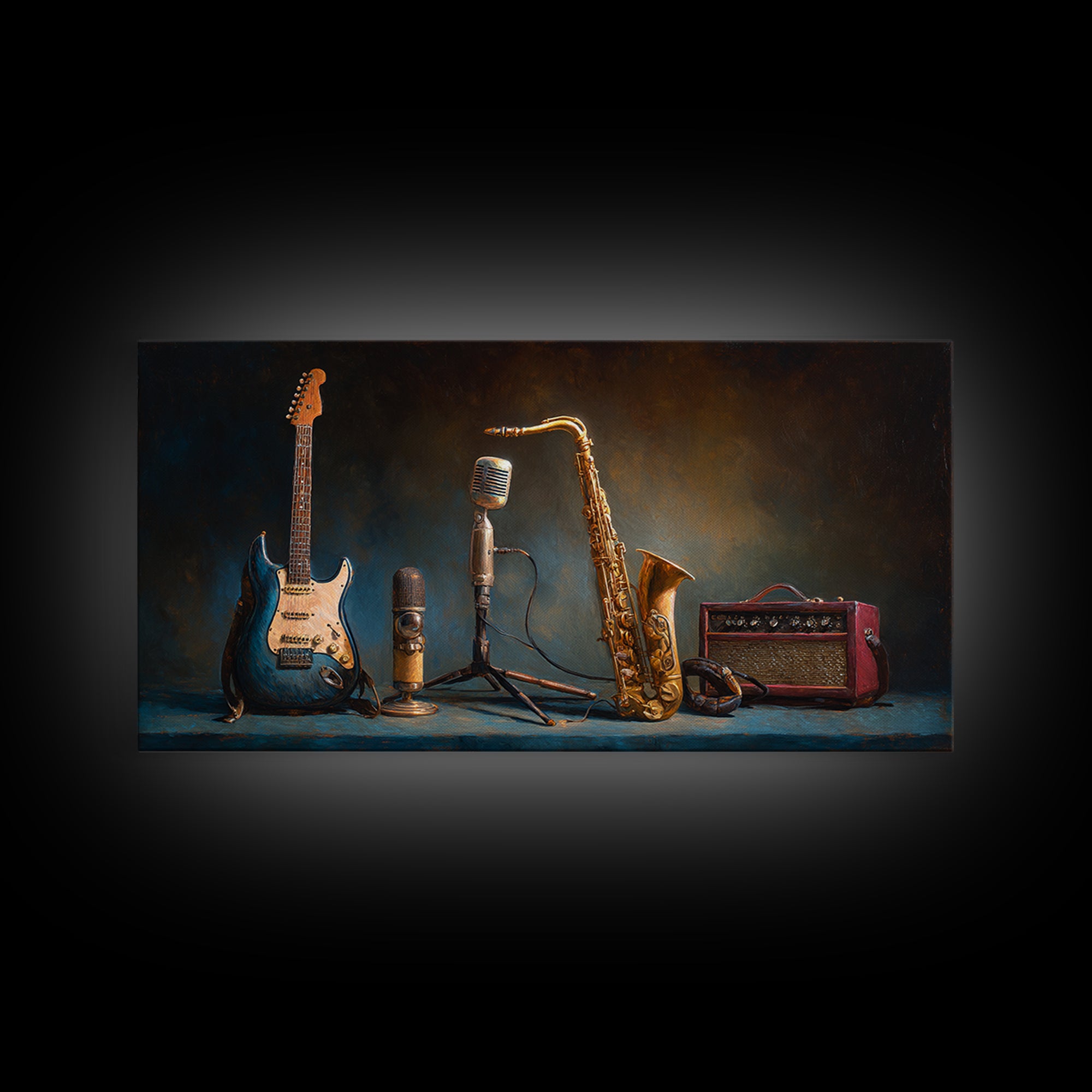 Classic Rock Guitar Still Life Framed Canvas Print, Basement Art, Digital Art Prints, Living Room Decor, Fine Art, Retreat, BAS-2x1-97