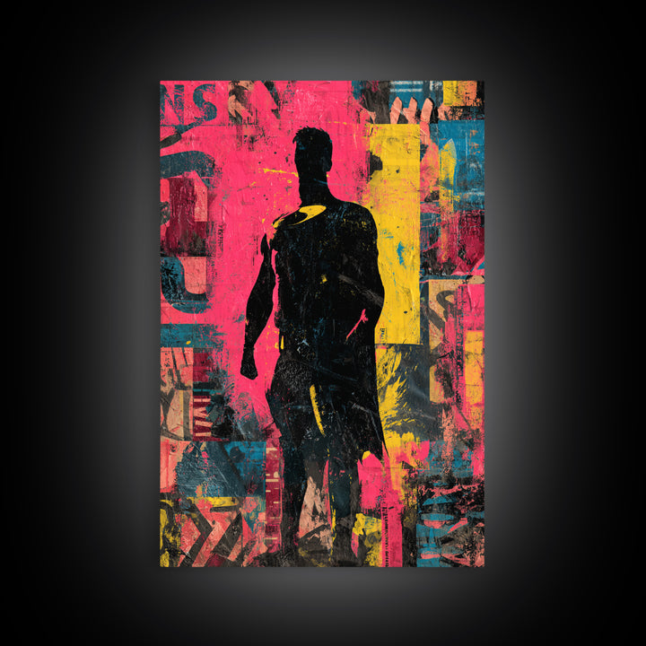 Comic Book Hero Silhouette Framed Canvas Print, Basement Art, Neutral Decor, Living Room Decor, Fine Art, Retreat, Wall Art, BAS-2x3-19