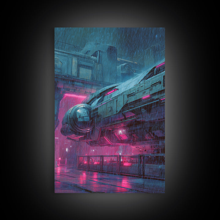 Retro Sci Fi Spaceship Poster for Entertainment Framed Canvas Print, Basement Art, Wall Art, Living Room Decor, Retreat, BAS-2x3-25