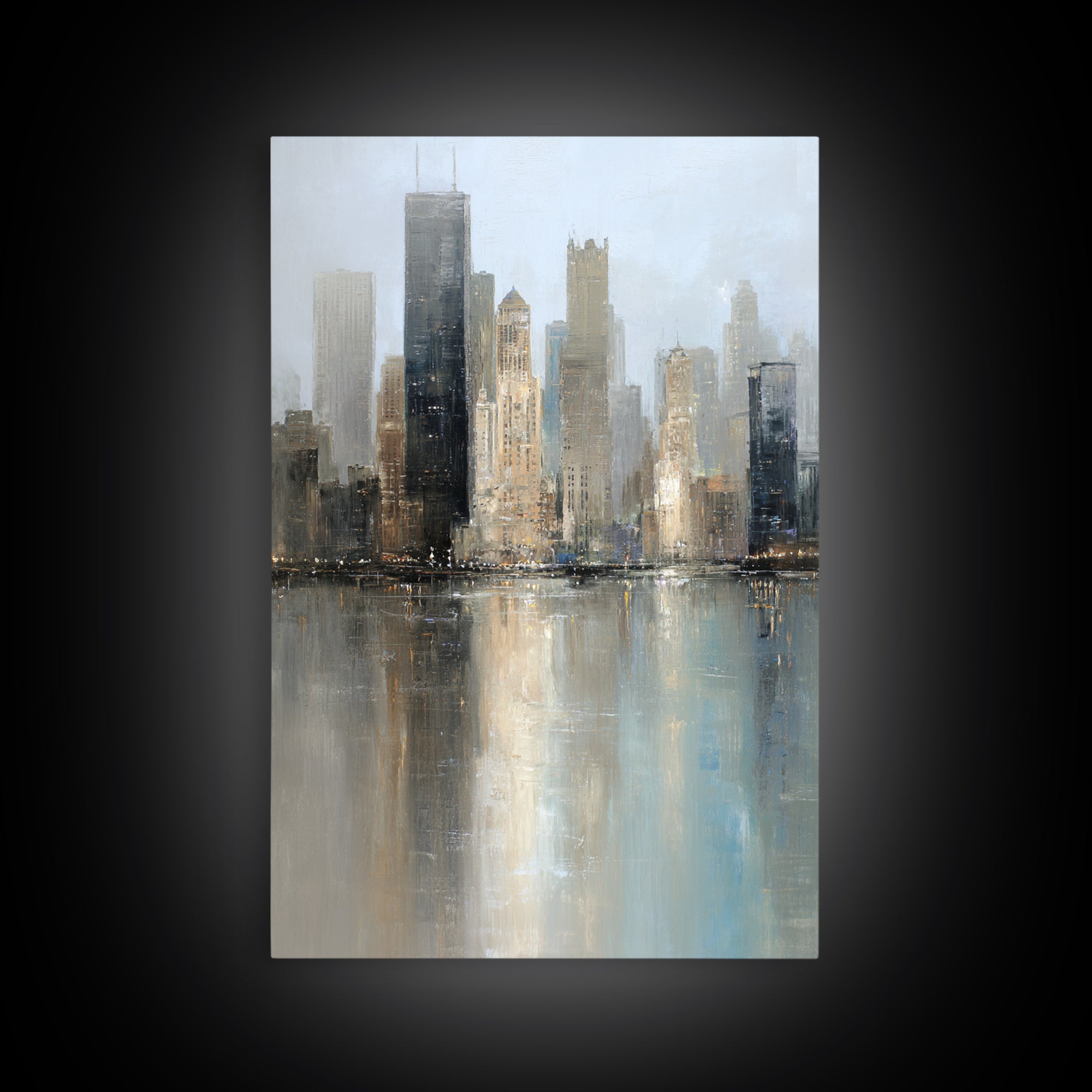 Dark Abstract City Skyline Canvas Print, Basement Art, Minimalist Decor, Living Room Decor, Abstract Art, Retreat, BAS-2x3-39