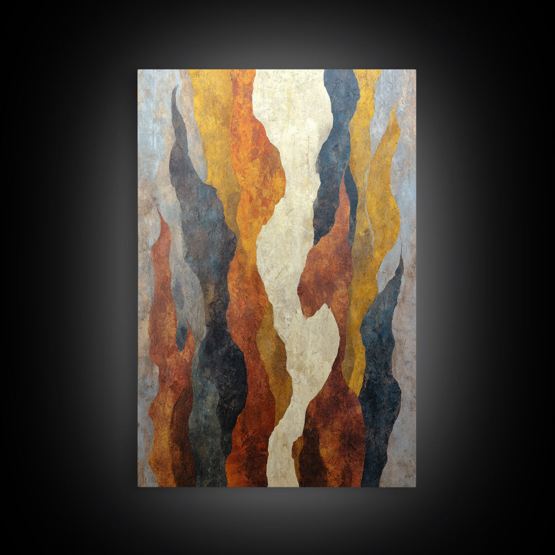 Moody Abstract Flames and Smoke Composition Framed Canvas Print, Basement Art, Neutral Decor, Living Room Decor, Retreat, BAS-2x3-56