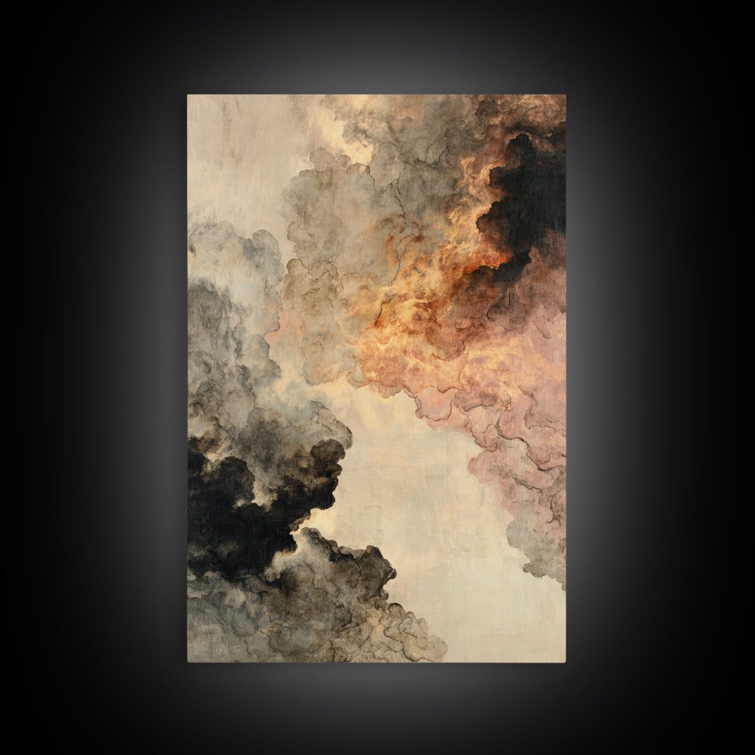 Moody Abstract Flames and Smoke Composition Canvas Print, Basement Art, Contemporary Art, Living Room Decor, Retreat, BAS-2x3-80