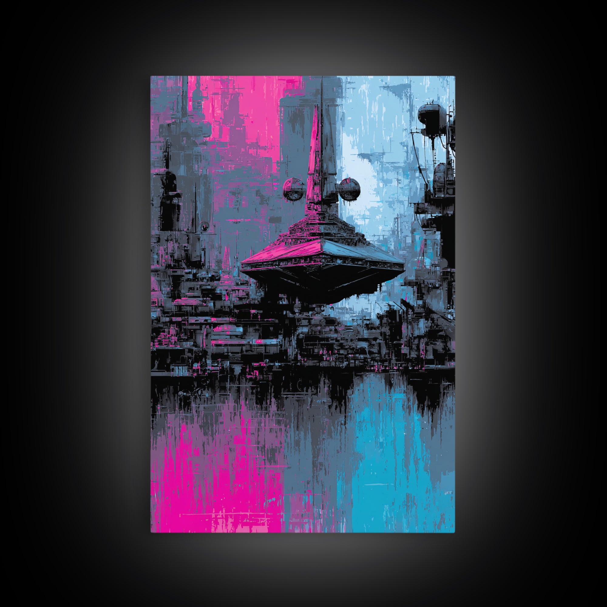 Retro Sci Fi Spaceship Poster for Entertainment Framed Canvas Print, Basement Art, Canvas Print, Living Room Decor, Retreat, BAS-2x3-97