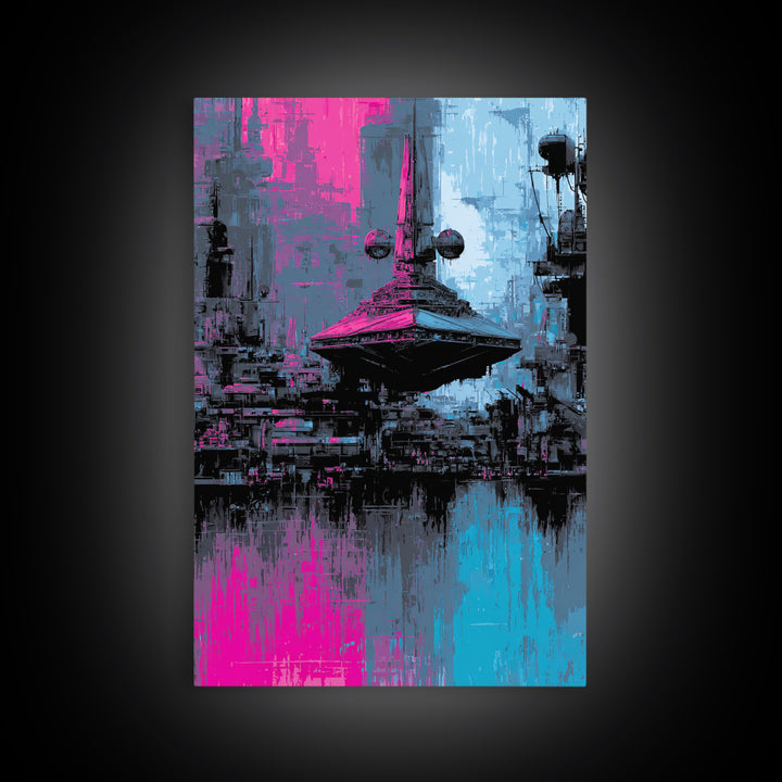 Retro Sci Fi Spaceship Poster for Entertainment Framed Canvas Print, Basement Art, Canvas Print, Living Room Decor, Retreat, BAS-2x3-97