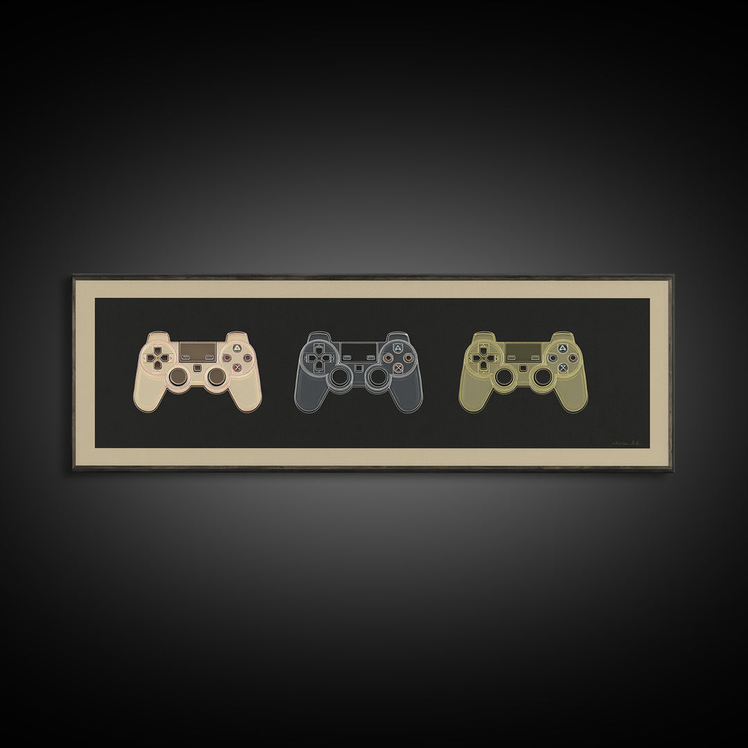 Neon Game Controller Icon on Black Background Canvas Print, Basement Art, Western Decor, Living Room Decor, Fine Art, Retreat, BAS-3x1-13