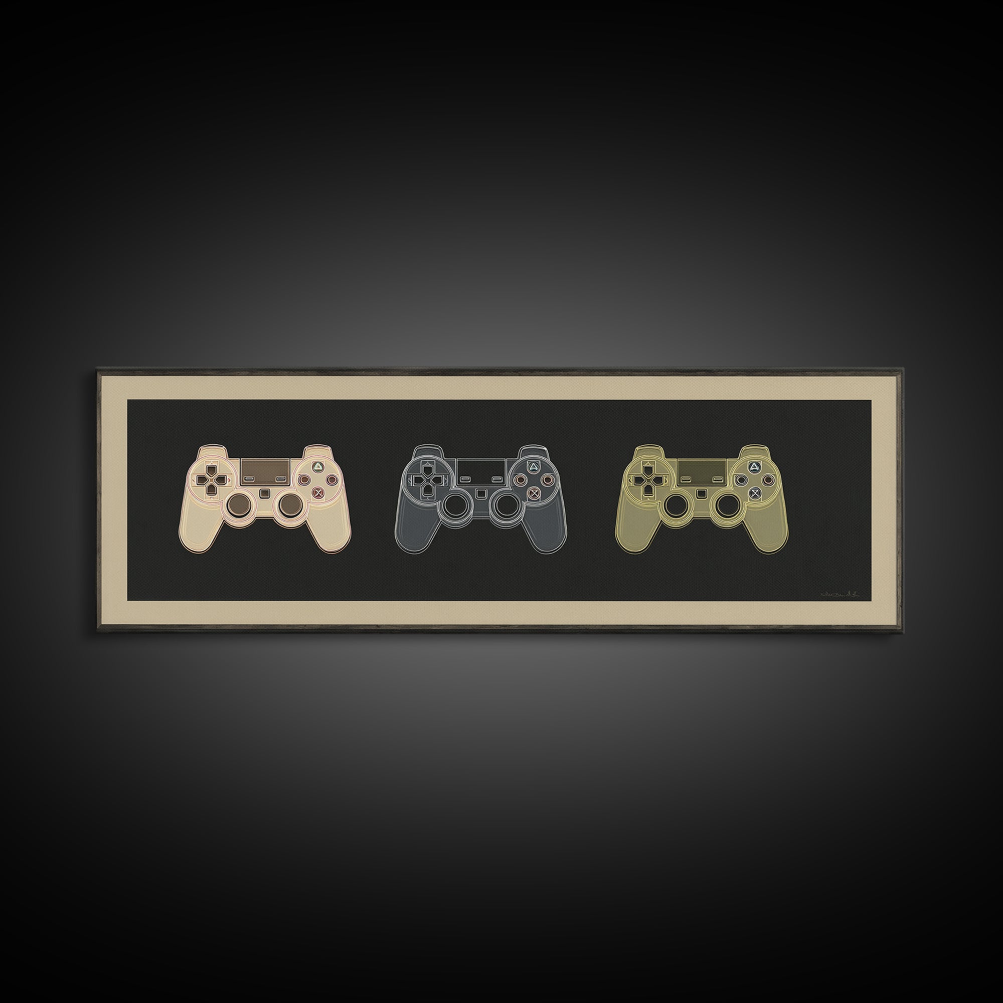 Neon Game Controller Icon on Black Background Canvas Print, Basement Art, Western Decor, Living Room Decor, Fine Art, Retreat, BAS-3x1-13