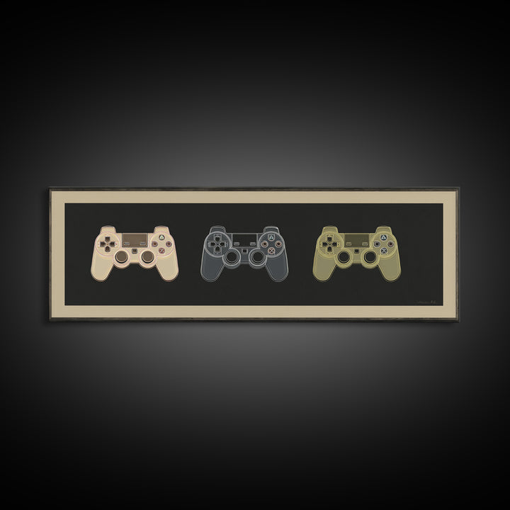 Neon Game Controller Icon on Black Background Canvas Print, Basement Art, Western Decor, Living Room Decor, Fine Art, Retreat, BAS-3x1-13