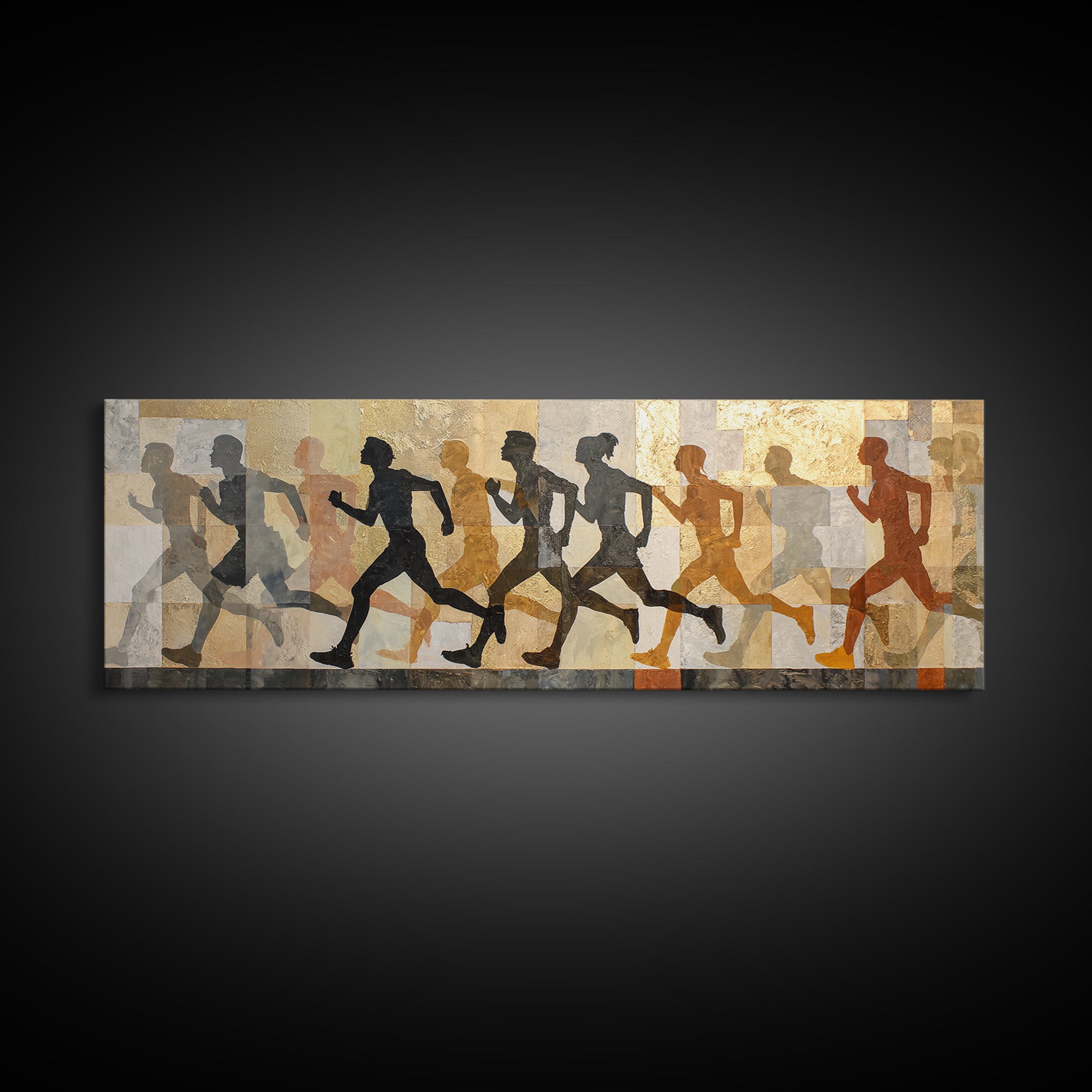 Large Monochrome Sports Action Figure Silhouette Canvas Print, Basement Art, Textured Painting, Living Room Decor, Retreat, BAS-3x1-56