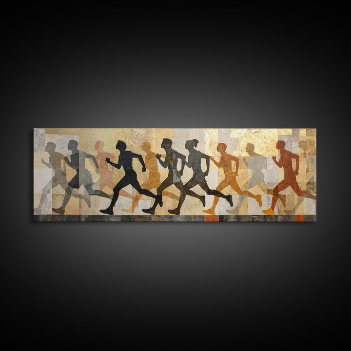 Large Monochrome Sports Action Figure Silhouette Canvas Print, Basement Art, Textured Painting, Living Room Decor, Retreat, BAS-3x1-56