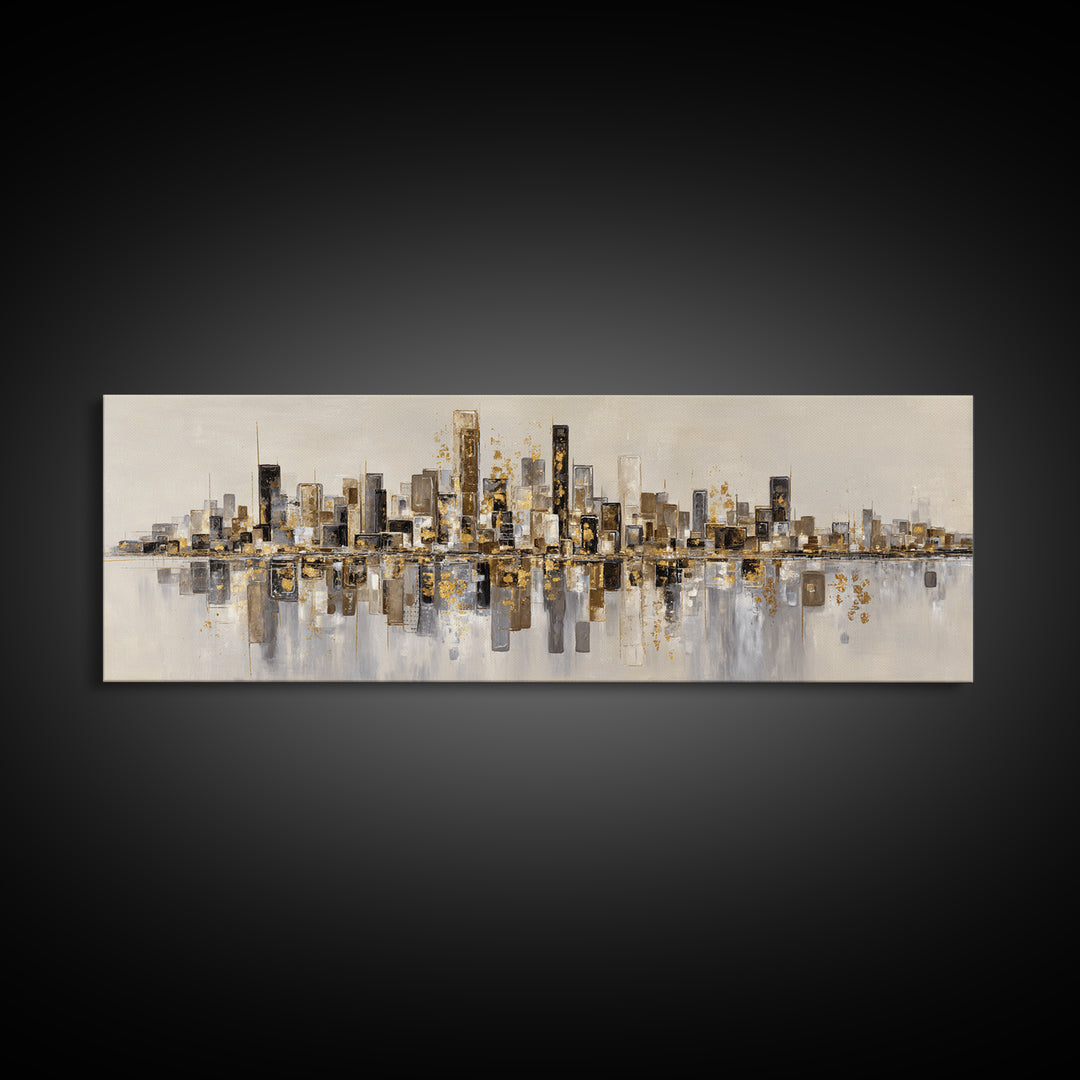 Dark Abstract City Skyline Canvas Print, Basement Art, Canvas Wall Art, Living Room Decor, Retreat, Black and White Art, BAS-3x1-71