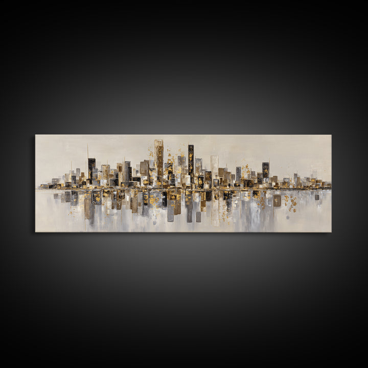 Dark Abstract City Skyline Canvas Print, Basement Art, Canvas Wall Art, Living Room Decor, Retreat, Black and White Art, BAS-3x1-71