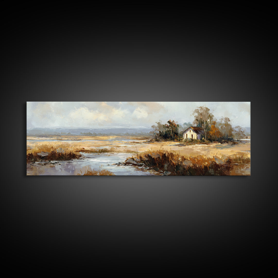 Forest Cabin Night Scene Framed Canvas Print, Basement Art, Western Decor, Living Room Decor, Retreat, Rustic Wall Art, BAS-3x1-79
