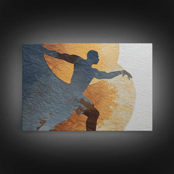 Large Monochrome Sports Action Figure Silhouette Canvas Print, Basement Art, Custom Wall Art, Living Room Decor, Retreat, BAS-3x2-20