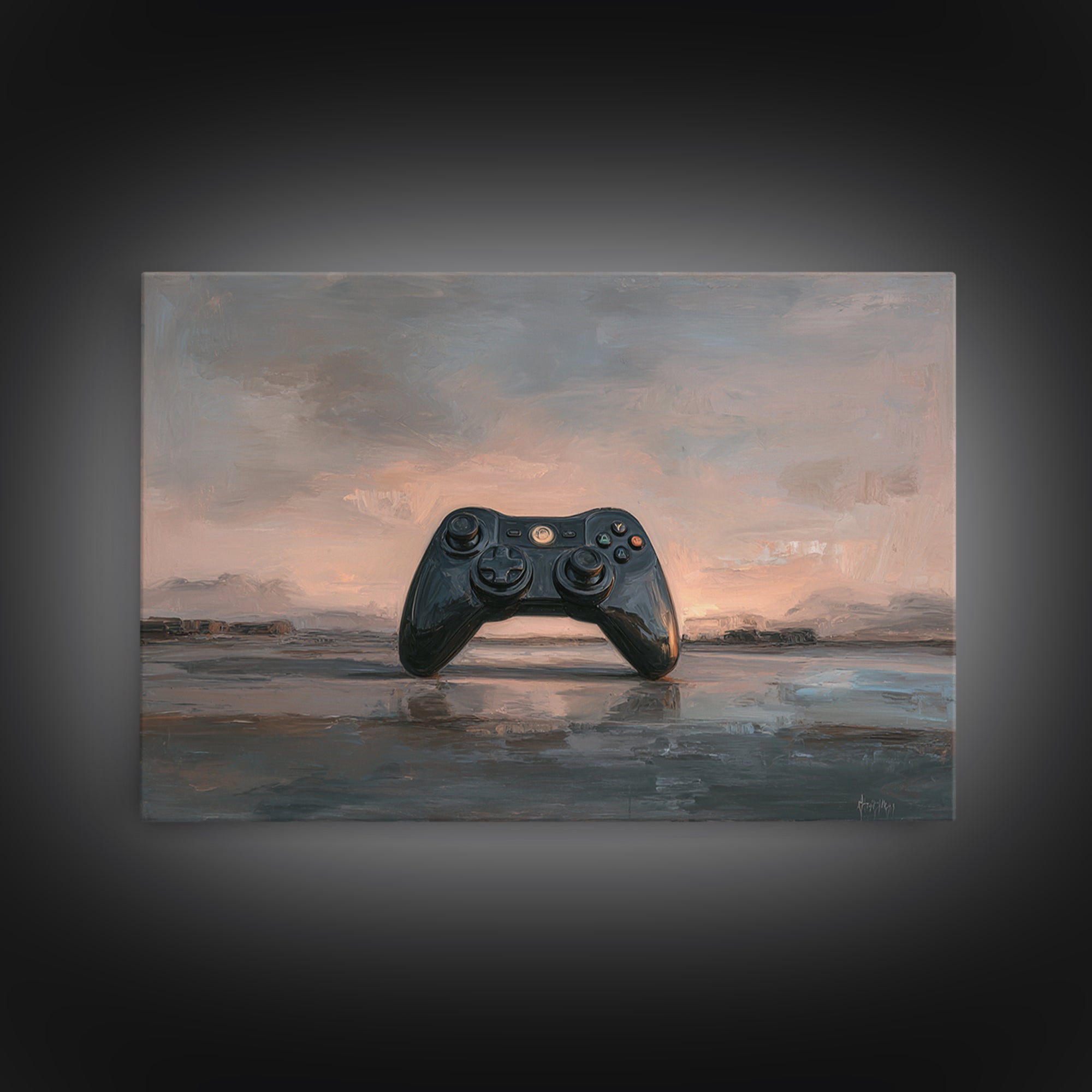 Neon Game Controller Icon on Black Background Canvas Print, Basement Art, Man Cave Decor, Living Room Decor, Retreat, BAS-3x2-25