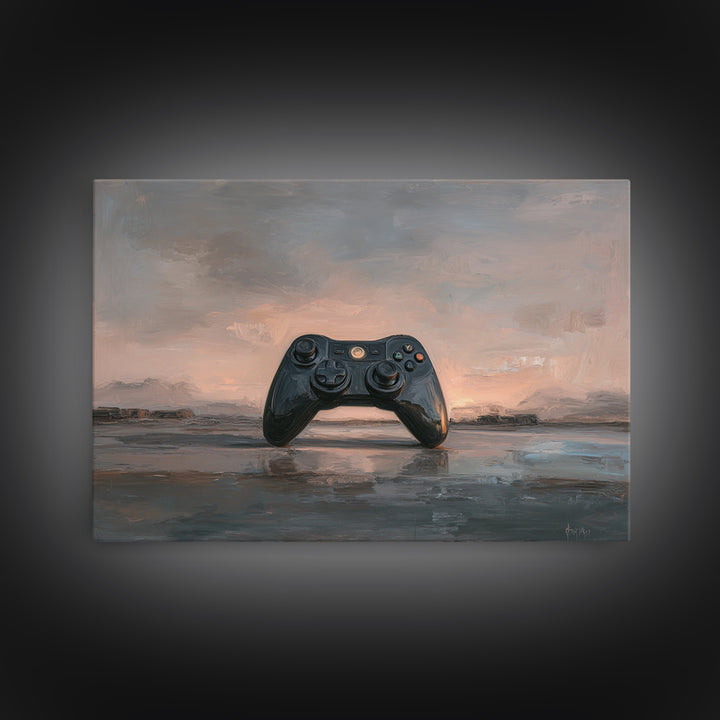 Neon Game Controller Icon on Black Background Canvas Print, Basement Art, Man Cave Decor, Living Room Decor, Retreat, BAS-3x2-25