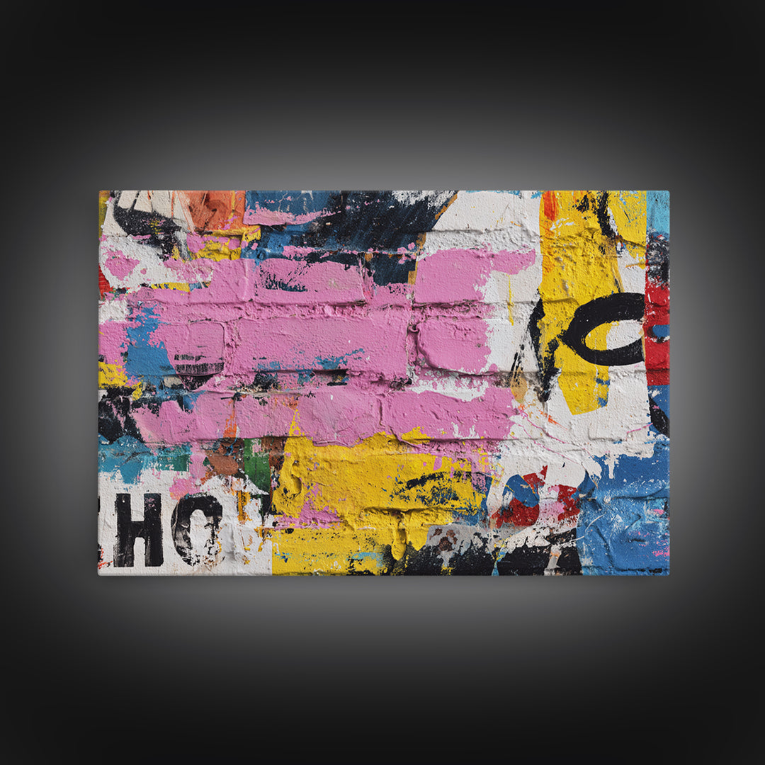 Urban Brick Graffiti Panel Canvas Print, Basement Art, Trendy Wall Art, Living Room Decor, Retreat, Original Art Prints, BAS-3x2-3