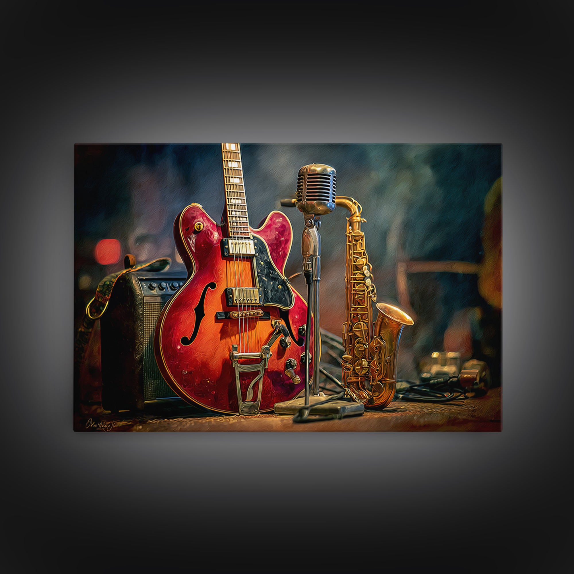 Classic Rock Guitar Still Life Canvas Print, Basement Art, Aesthetic Wall Art, Living Room Decor, Retreat, Modern Decor, BAS-3x2-33