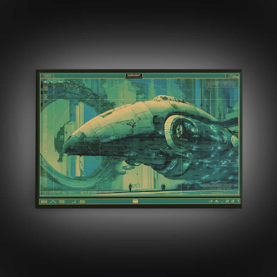 Retro Sci Fi Spaceship Poster for Entertainment Framed Canvas Print, Basement Art, Rustic Wall Art, Living Room Decor, Retreat, BAS-3x2-45