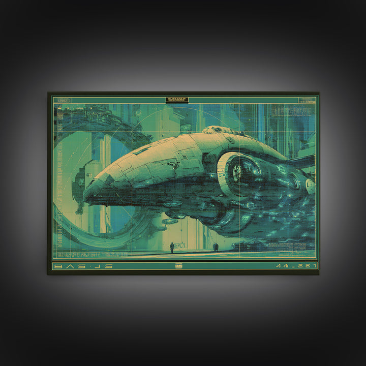 Retro Sci Fi Spaceship Poster for Entertainment Framed Canvas Print, Basement Art, Rustic Wall Art, Living Room Decor, Retreat, BAS-3x2-45