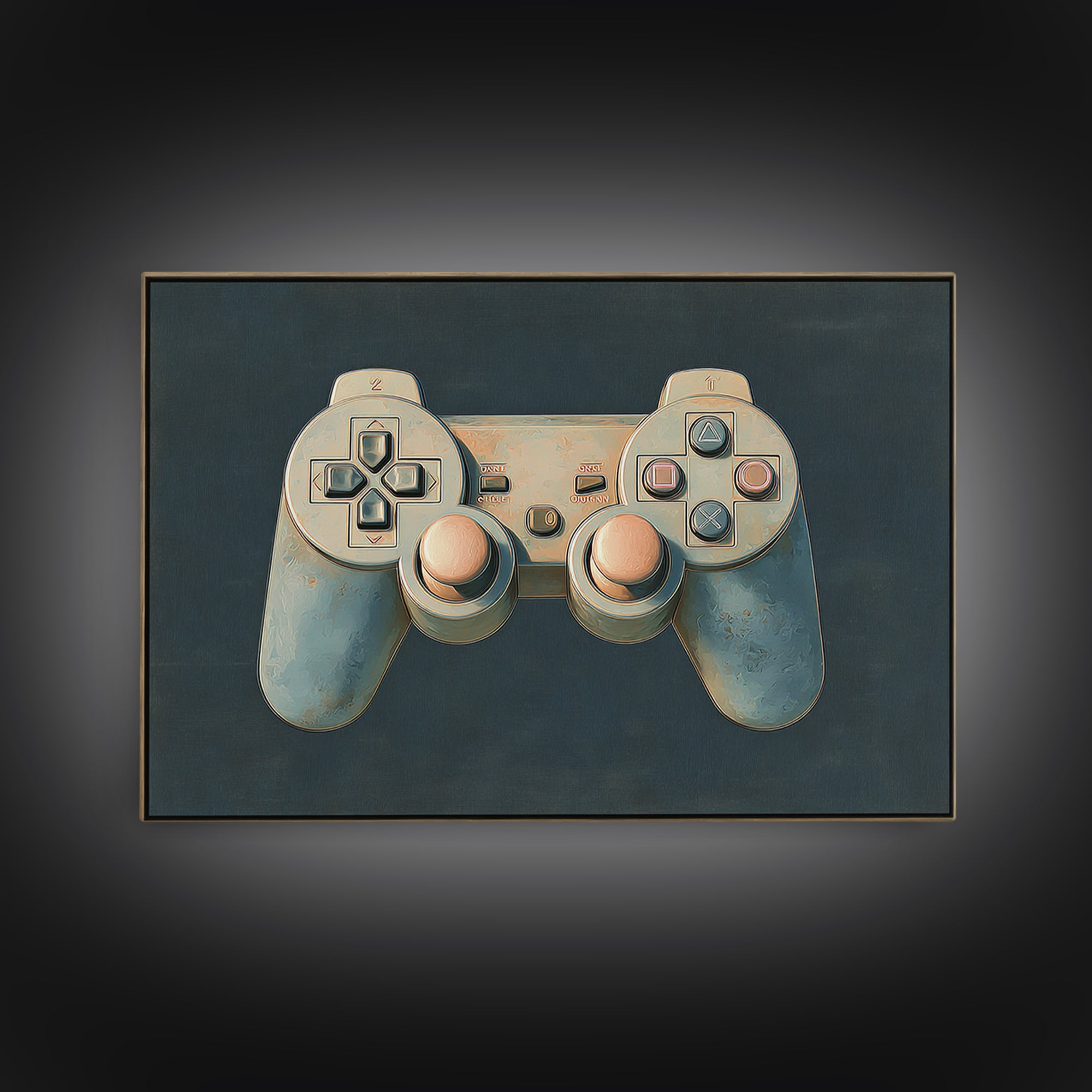 Neon Game Controller Icon on Black Background Canvas Print, Basement Art, Cocktail Art, Living Room Decor, Fine Art, Retreat, BAS-3x2-49